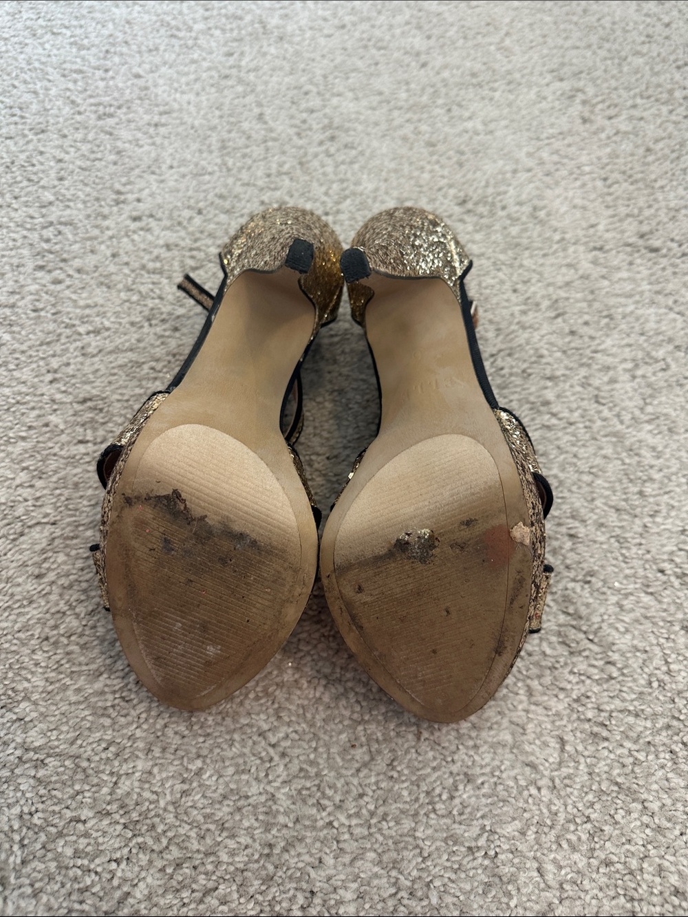 Gold Glitter High Heel Sandals with Ankle Strap size 6 - Picture 4 of 5